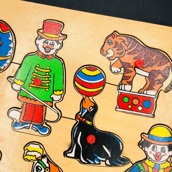 80s Circus Clown Show Wooden Puzzle COMPLETE Vintage Animal Silhouette Shape - Picture 3 of 10